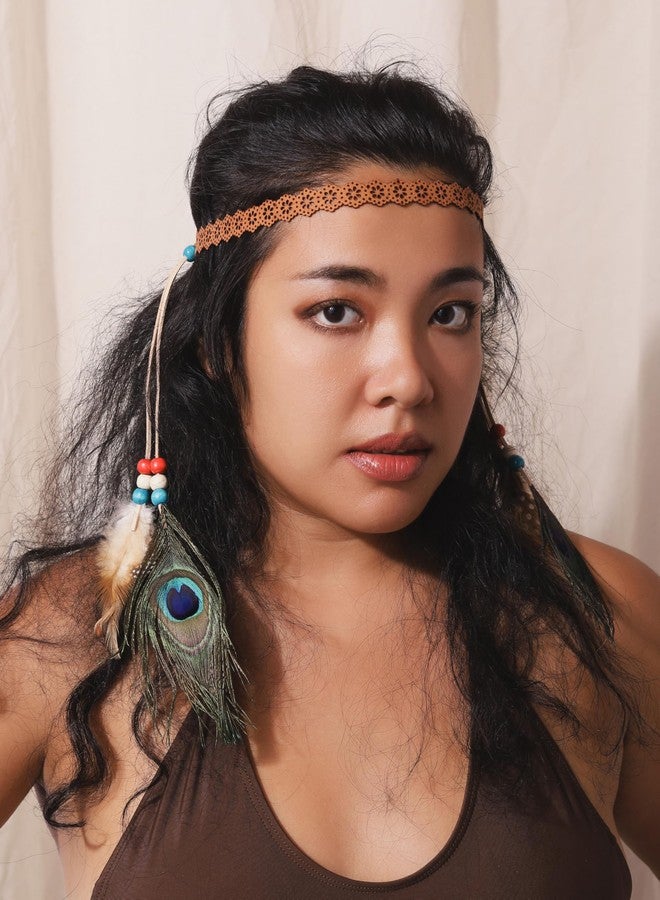 MINACHI Peacock Feather Headdress, Headband with Dreamcatcher and Beads, Women's Bohemian Hair Accessory - Image 4
