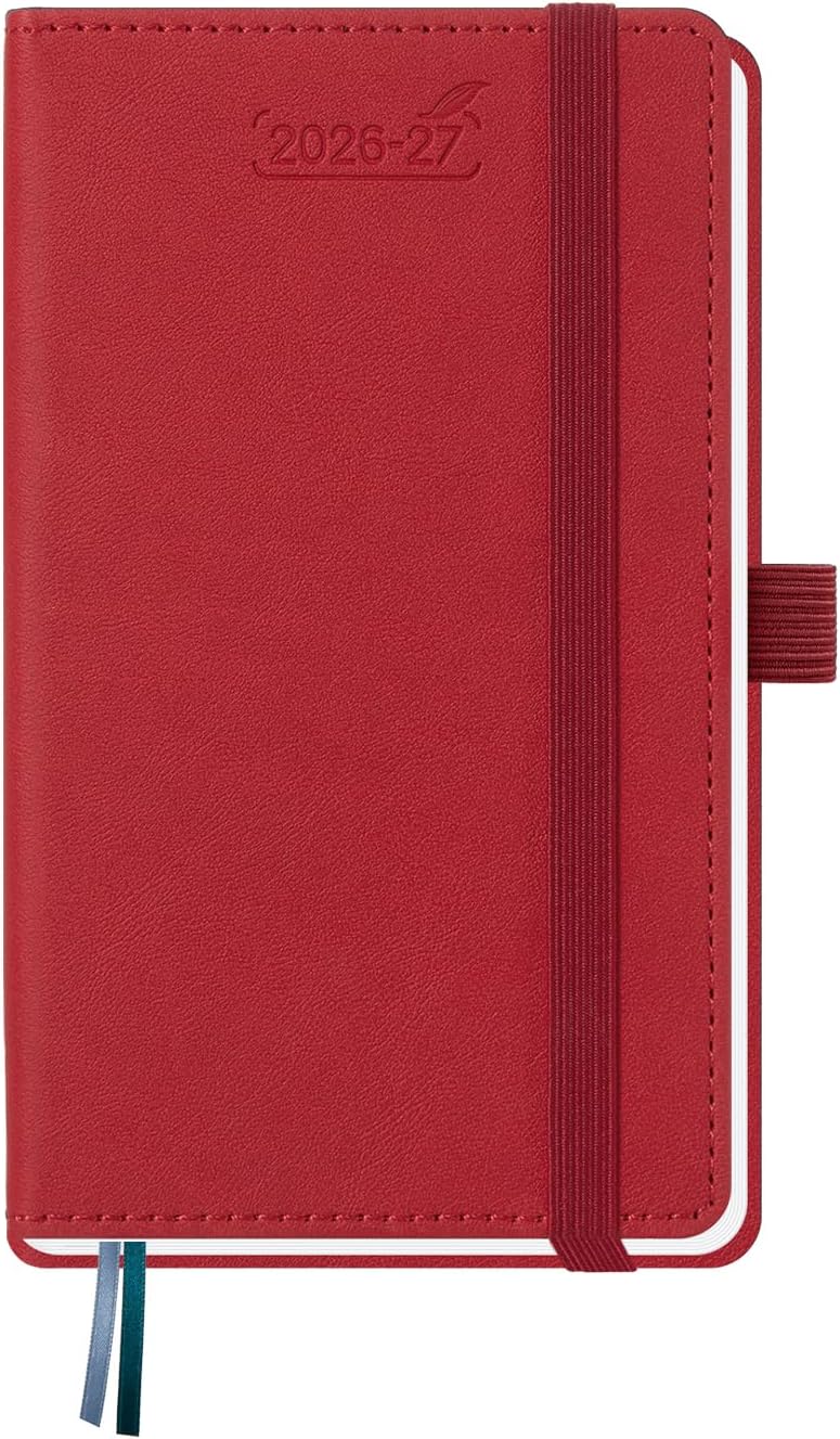 BEZEND Pocket Planner 2026 2027 Weekly and Monthly (3.5" x 6") Academic Year Calendar (Jul 26-Dec 27) for Purse, Small Daily Planner, Thick Paper, Storage Pocket, Leather Hardcover - Red - Image 1