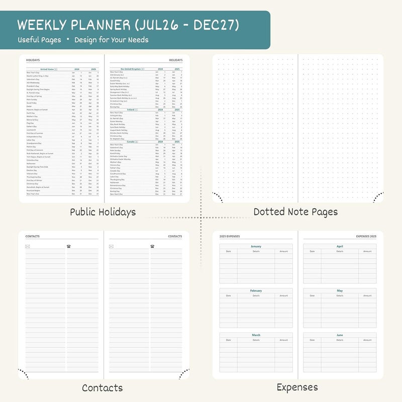 BEZEND Pocket Planner 2026 2027 Weekly and Monthly (3.5" x 6") Academic Year Calendar (Jul 26-Dec 27) for Purse, Small Daily Planner, Thick Paper, Storage Pocket, Leather Hardcover - Red - Image 4