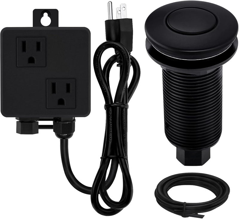 SINKINGDOM Garbage Disposal Air Switch Kit Sink Top with Long Button,Matte Black(Brass cover) - Image 1