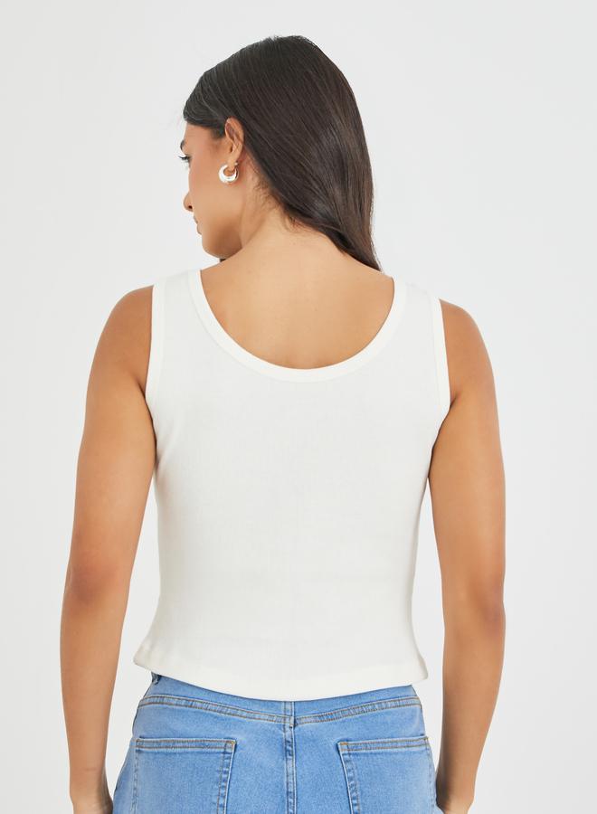 Styli Styli Slogan Embroidered Ribbed Fitted Tank Top with Rhinestone Detail  - Image 4
