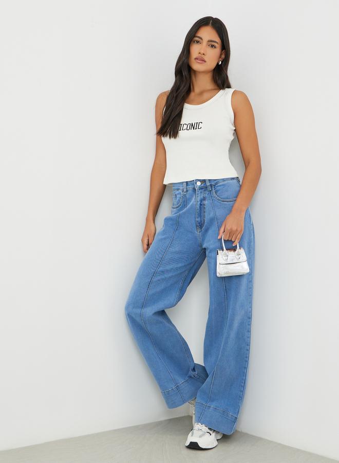 Styli Styli Slogan Embroidered Ribbed Fitted Tank Top with Rhinestone Detail  - Image 3