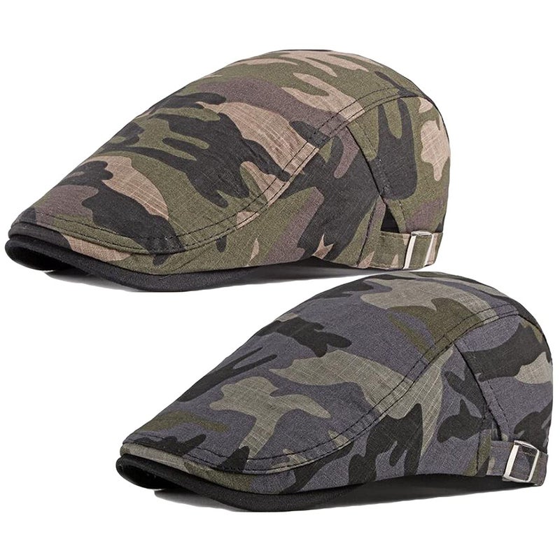 Qunson 2 Pack Men's Camouflage Flat Cap Ivy Gatsby Newsboy Hat - Image 1