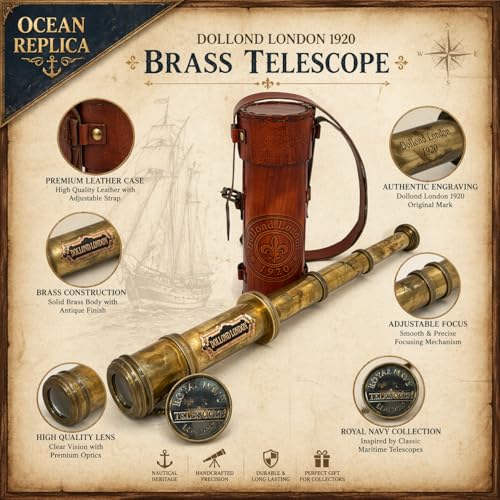 OCEAN REPLICAS 16 Inch Antique Commando Spyglass Telescope Replica – Nautical Brass Spyglass with Leather Box – Vintage Pirate Telescope Gift for Mariners & Collectors - Image 2