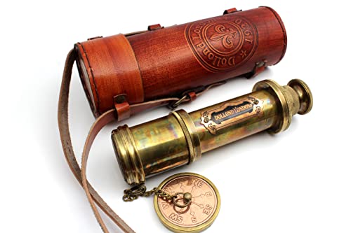 OCEAN REPLICAS 16 Inch Antique Commando Spyglass Telescope Replica – Nautical Brass Spyglass with Leather Box – Vintage Pirate Telescope Gift for Mariners & Collectors - Image 1