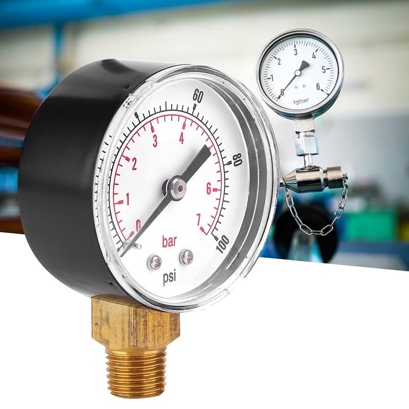 مقياس ضغط نحاسي 50 مم 1/4 BSPT توصيلة قاع 0-100 رطل/بوصة مربعة 0-7 بار للوقود والهواء والزيت والغاز والماء - Image 4