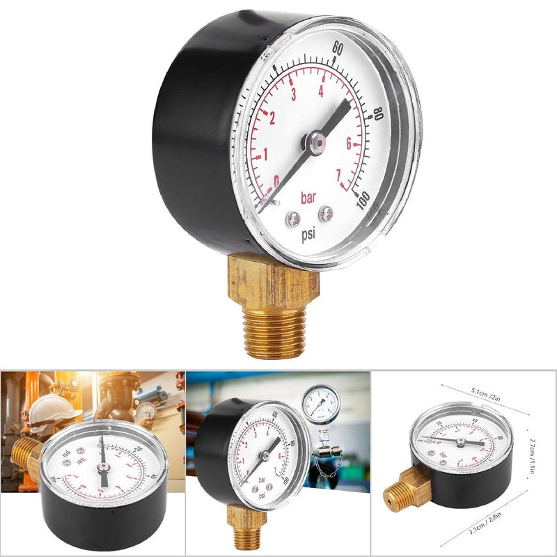 مقياس ضغط نحاسي 50 مم 1/4 BSPT توصيلة قاع 0-100 رطل/بوصة مربعة 0-7 بار للوقود والهواء والزيت والغاز والماء - Image 3