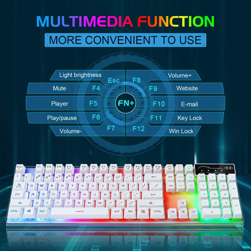 مايجغي مجموعة لوحة مفاتيح وفأرة للألعاب، لوحة مفاتيح K1 بإضاءة خلفية LED RGB مع 104 مفتاحًا لأجهزة الكمبيوتر/الكمبيوتر المحمول (أبيض) - Image 5