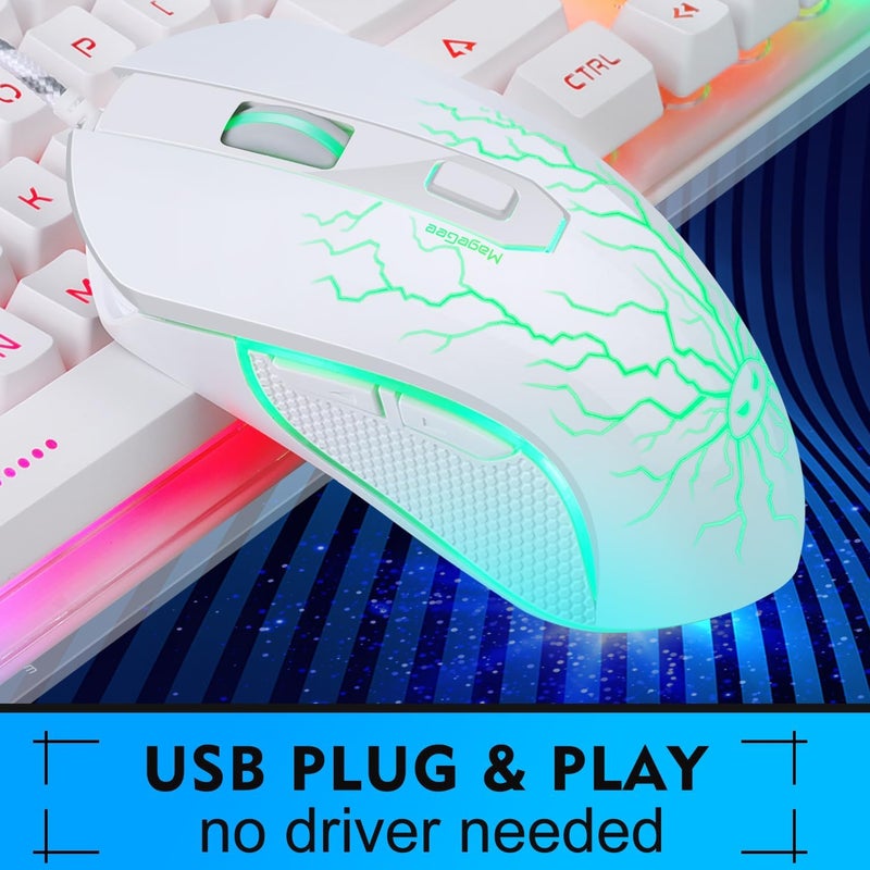 مايجغي مجموعة لوحة مفاتيح وفأرة للألعاب، لوحة مفاتيح K1 بإضاءة خلفية LED RGB مع 104 مفتاحًا لأجهزة الكمبيوتر/الكمبيوتر المحمول (أبيض) - Image 2