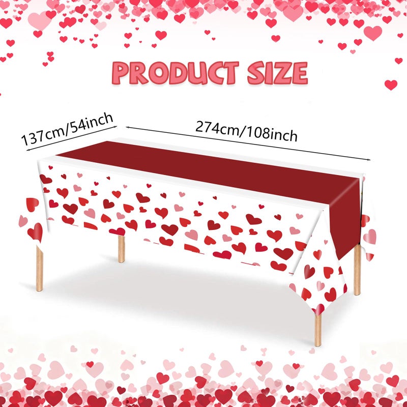 ORNALES Red Table Cloths Rectangle - 2 Pack Heart Pattern Valentine's Day Decoration Party, Disposable Plastic Tablecloth 54" x 108", Suitable for Valentine's Day Wedding Anniversary Party Decoration - Image 2