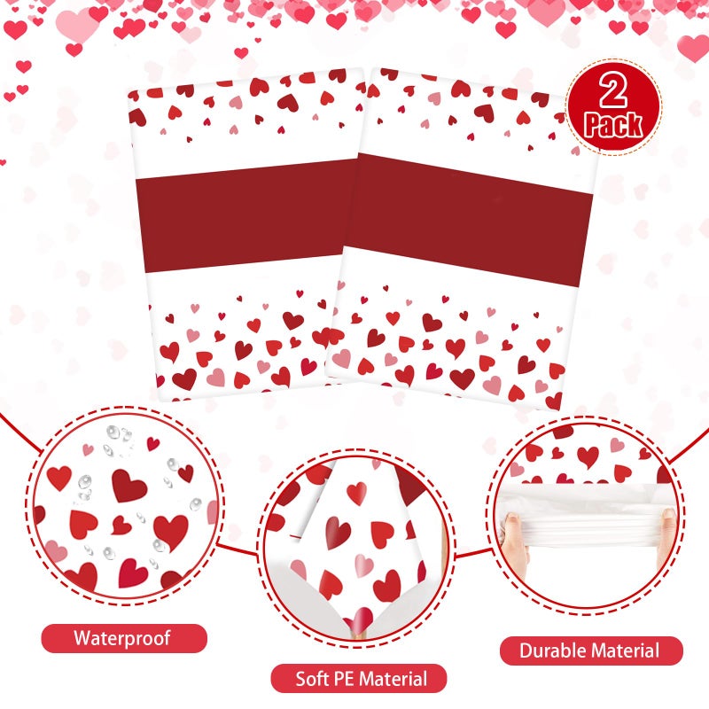 ORNALES Red Table Cloths Rectangle - 2 Pack Heart Pattern Valentine's Day Decoration Party, Disposable Plastic Tablecloth 54" x 108", Suitable for Valentine's Day Wedding Anniversary Party Decoration - Image 3