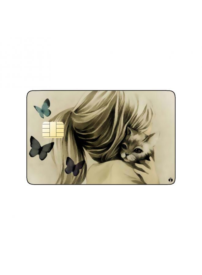RKN PRINTED BANK CARD STICKER Cute Girl Drawing With Butterflies - Image 1