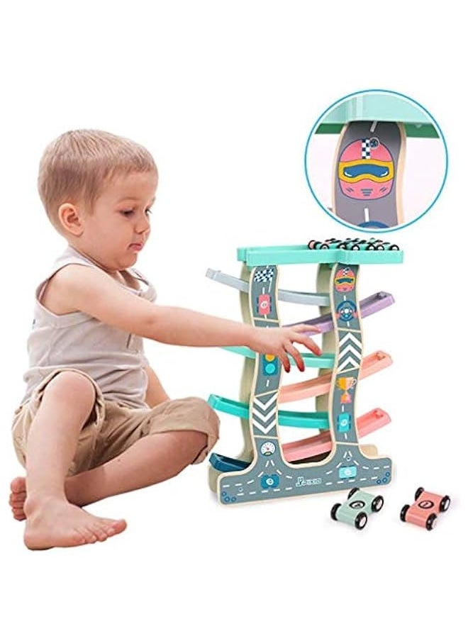 DURKU - Wooden Race Track for Toddler Boys - Includes 8 Mini Cars - Image 1