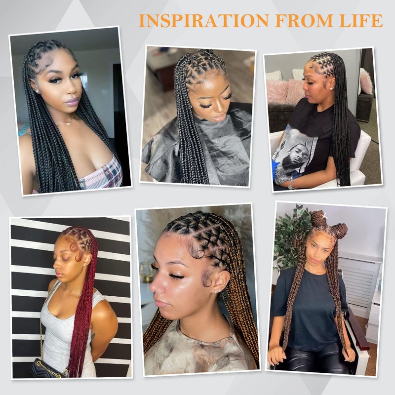 Alebery 36" Full Lace Criss Cross Knotless Box Braided Wigs for Black Women Knotless Box Braids Lace Front Wig with Baby Hair Lightweight Synthetic Burgundy Cornrow Braided Wigs (1B/BG) - Image 5