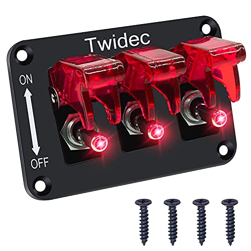 Twidec/3 Gang Rocker Toggle Switch Panel With 12V LED Light Toggle Switch 20A Heavy Duty Racing Car SPST 3Pin ON/OFF Red LED Illuminated Switch Plate And Red Waterproof Safety Cover ASW-07DRRMZ-BZ - Image 2