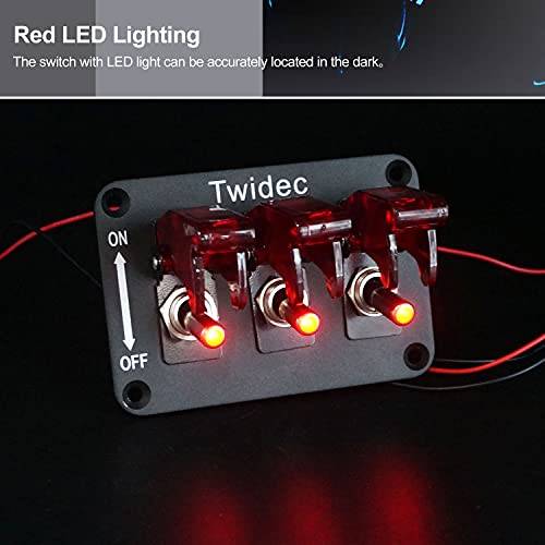 Twidec/3 Gang Rocker Toggle Switch Panel With 12V LED Light Toggle Switch 20A Heavy Duty Racing Car SPST 3Pin ON/OFF Red LED Illuminated Switch Plate And Red Waterproof Safety Cover ASW-07DRRMZ-BZ - Image 5
