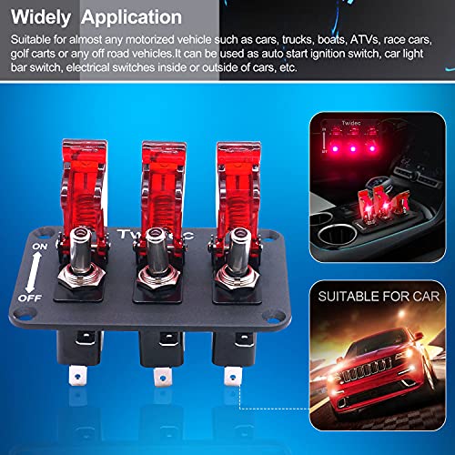 Twidec/3 Gang Rocker Toggle Switch Panel With 12V LED Light Toggle Switch 20A Heavy Duty Racing Car SPST 3Pin ON/OFF Red LED Illuminated Switch Plate And Red Waterproof Safety Cover ASW-07DRRMZ-BZ - Image 4