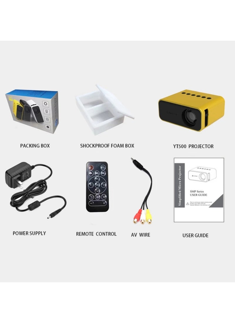 DIGI CORE - Mini Projector YT500 Smart Projector Full HD 1920X1080P Video Projector Portable Projector Compatible With Android/iOS/Windows/TV/HDMI/USB Mobile Projector Remote Control Built-In Speaker Yellow - Image 1