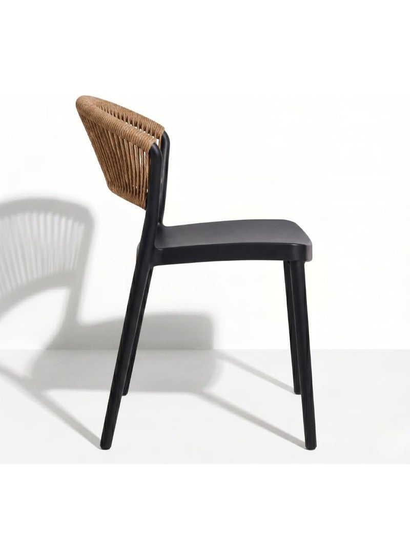 Marcolo Chair Without Arms, Outdoor Plastic Dining Chair, Weather & UV Resistant Patio Chair for Balcony, Garden, Kitchen & Indoor Outdoor Use, Modern Rope-Style Design, 41x53.5x82cm (Black) - Image 4