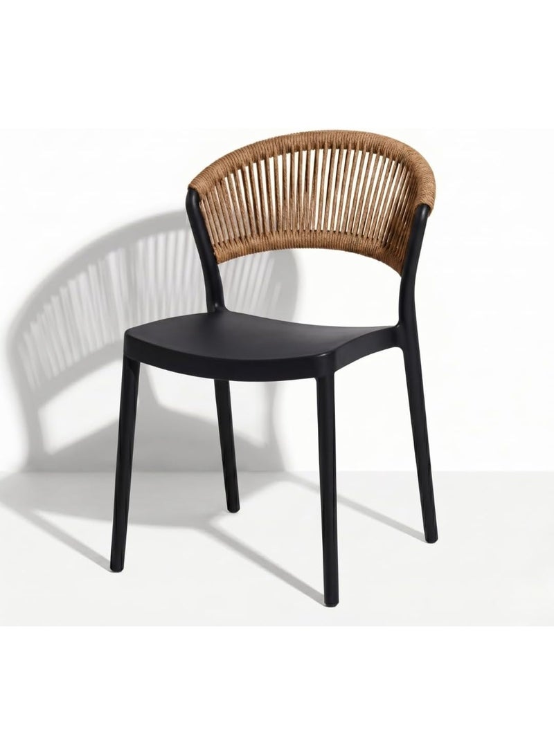 Marcolo Chair Without Arms, Outdoor Plastic Dining Chair, Weather & UV Resistant Patio Chair for Balcony, Garden, Kitchen & Indoor Outdoor Use, Modern Rope-Style Design, 41x53.5x82cm (Black) - Image 1