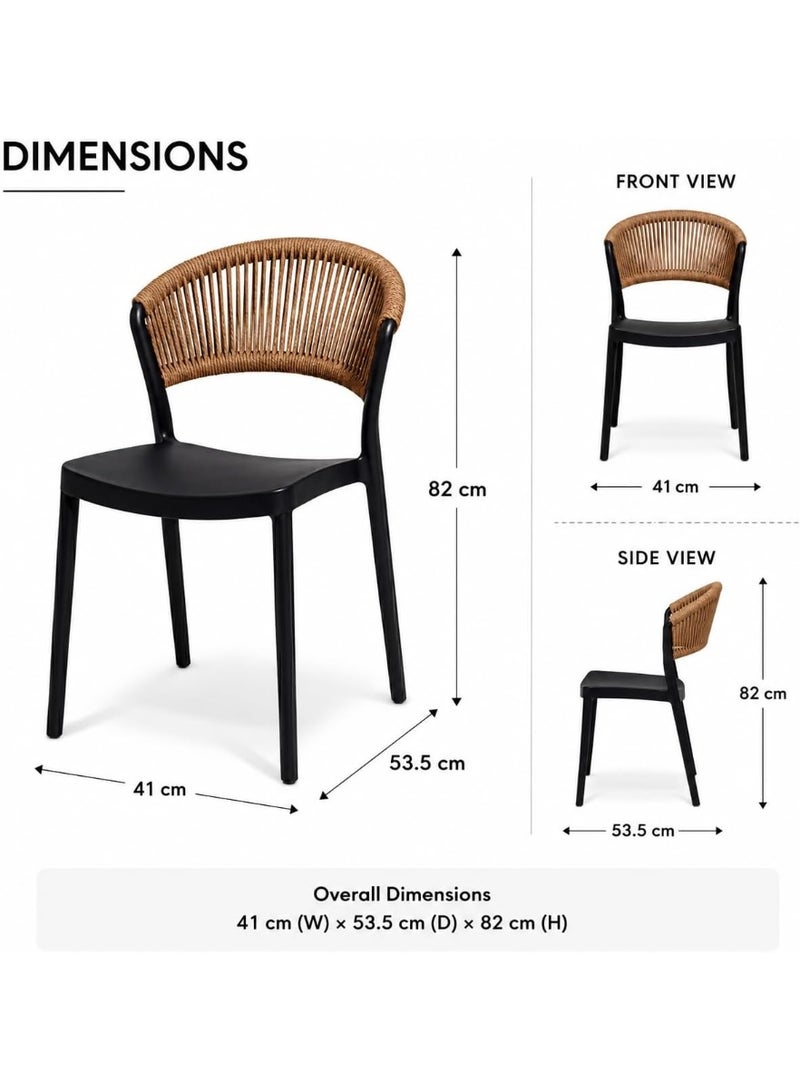 Marcolo Chair Without Arms, Outdoor Plastic Dining Chair, Weather & UV Resistant Patio Chair for Balcony, Garden, Kitchen & Indoor Outdoor Use, Modern Rope-Style Design, 41x53.5x82cm (Black) - Image 3