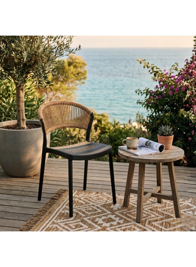 Marcolo Chair Without Arms, Outdoor Plastic Dining Chair, Weather & UV Resistant Patio Chair for Balcony, Garden, Kitchen & Indoor Outdoor Use, Modern Rope-Style Design, 41x53.5x82cm (Black) - Image 2