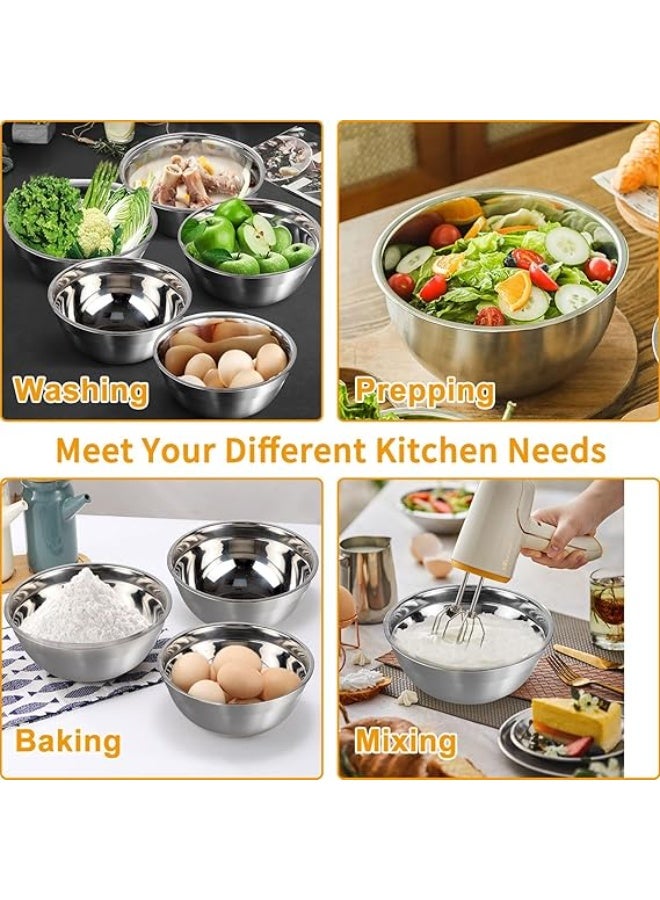 WEPSEN Mixing Bowls with Lid Set, 27PCS Kitchen Utensils Metal Bowl Stainless Steel Nesting Bowls, Measuring Cups and Spoons, Egg Whisk for Baking - Image 4