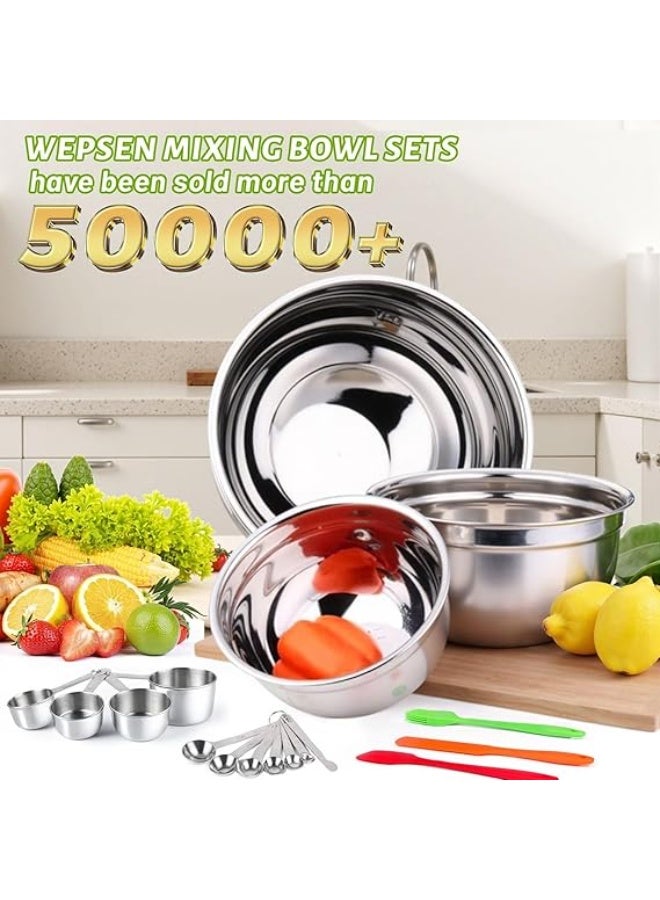 WEPSEN Mixing Bowls with Lid Set, 27PCS Kitchen Utensils Metal Bowl Stainless Steel Nesting Bowls, Measuring Cups and Spoons, Egg Whisk for Baking - Image 3