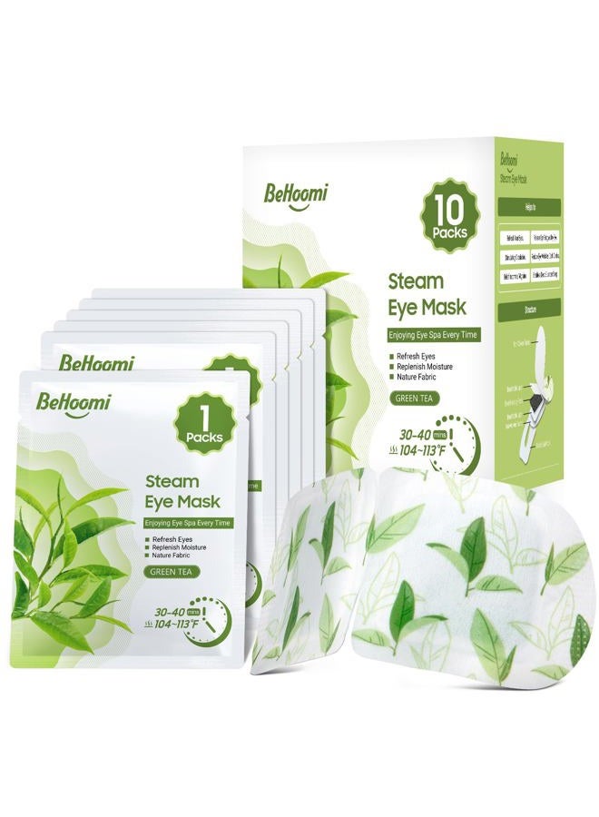 BeHoomi Steam Eye Mask, 10 Packs Heated Eye Mask, Self Heating Disposable SPA Warm Compress for Eyes Sleep Mask, Soothing Moist Heat Eye Masks, Travel Essentials & Relaxation Gifts (Green Tea Scent) - Image 1