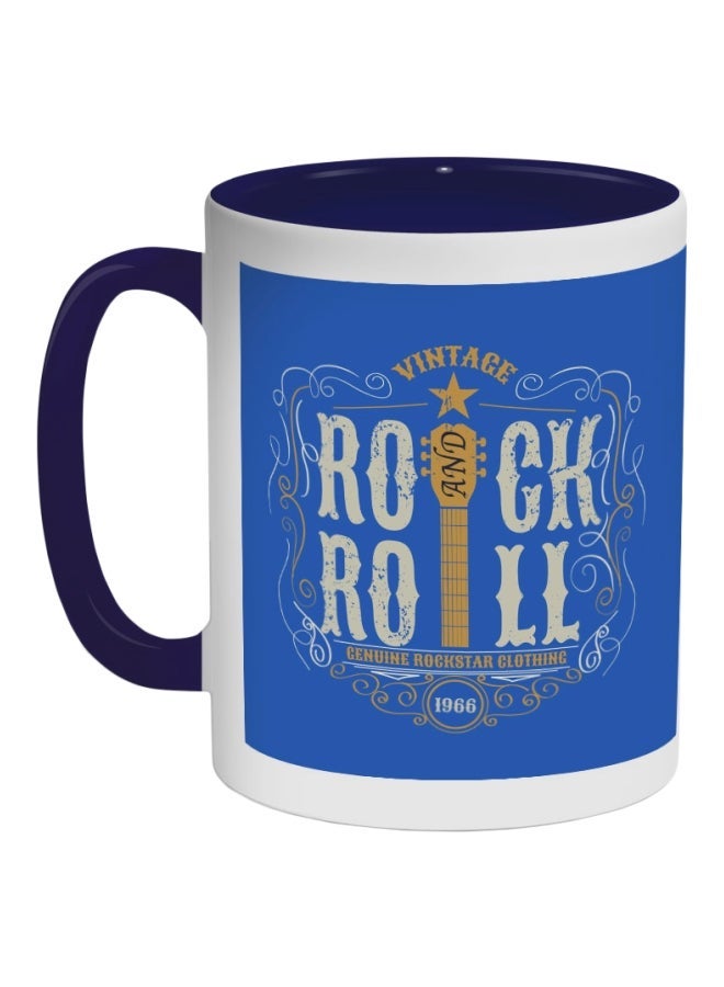 RYN Rock And Roll Printed Coffee Mug White/Blue/Yellow 11ounce