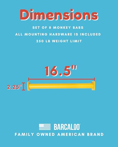 Barcaloo Playground Equipment Monkey Bars Playset Attachment Set of 8 Yellow Powder Coated Indoor Monkey Bars for Kids with Mounting Plates 16 12 Inches Long - Image 5