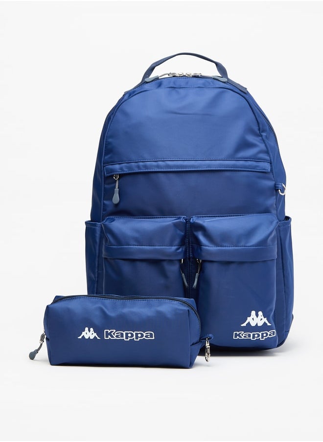 Kappa Boys Logo Print Backpack with Adjustable Straps and Pencil Pouch - 45x15x32 cm  - Image 1