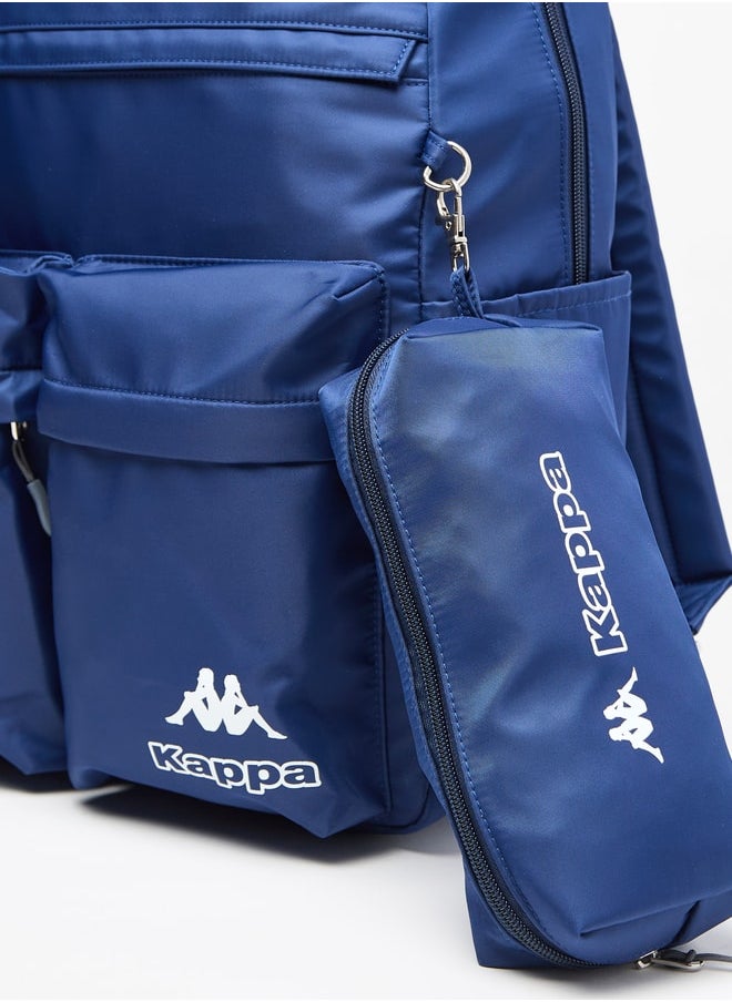 Kappa Boys Logo Print Backpack with Adjustable Straps and Pencil Pouch - 45x15x32 cm  - Image 4