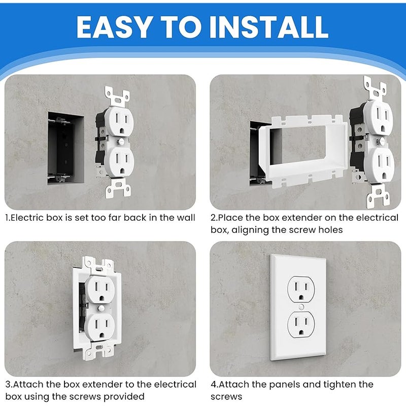 5Pcs BE3-3 Electrical Box Extender, 3-Gang Outlet Box Extender with 30 Screws, Plastic Electric Box Extension for Three Gang Power Switch Receptacles, Power Outlet Accessories (White) - Image 4