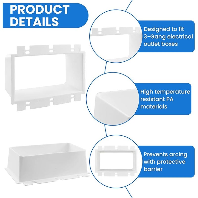 5Pcs BE3-3 Electrical Box Extender, 3-Gang Outlet Box Extender with 30 Screws, Plastic Electric Box Extension for Three Gang Power Switch Receptacles, Power Outlet Accessories (White) - Image 3