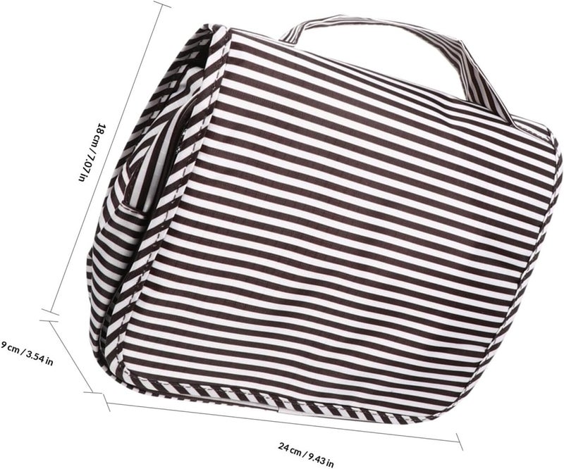 VILLCASE Waterproof Makeup Bag for Travel, Hanging Foldable Toiletry Organizer Pouch with Printed Coffee Stripe, Portable Cosmetic Storage Bag for Women - Image 1