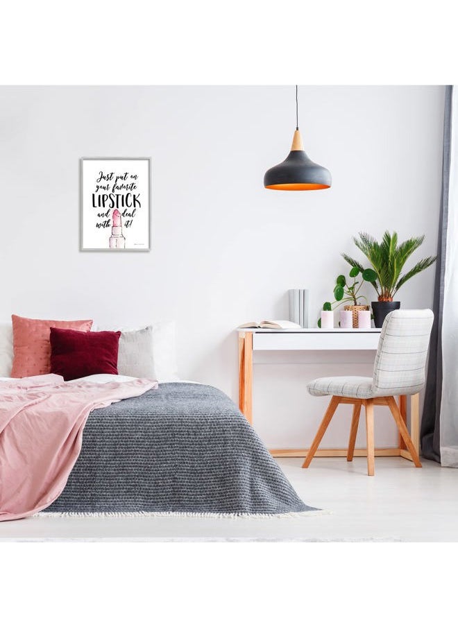 Stupell Industries - Favorite Lipstick Deal with It Phrase Cosmetic Fashion, Designed by Stephanie Workman Marrott Gray Framed Wall Art, 16 x 20, Off- White - Image 1