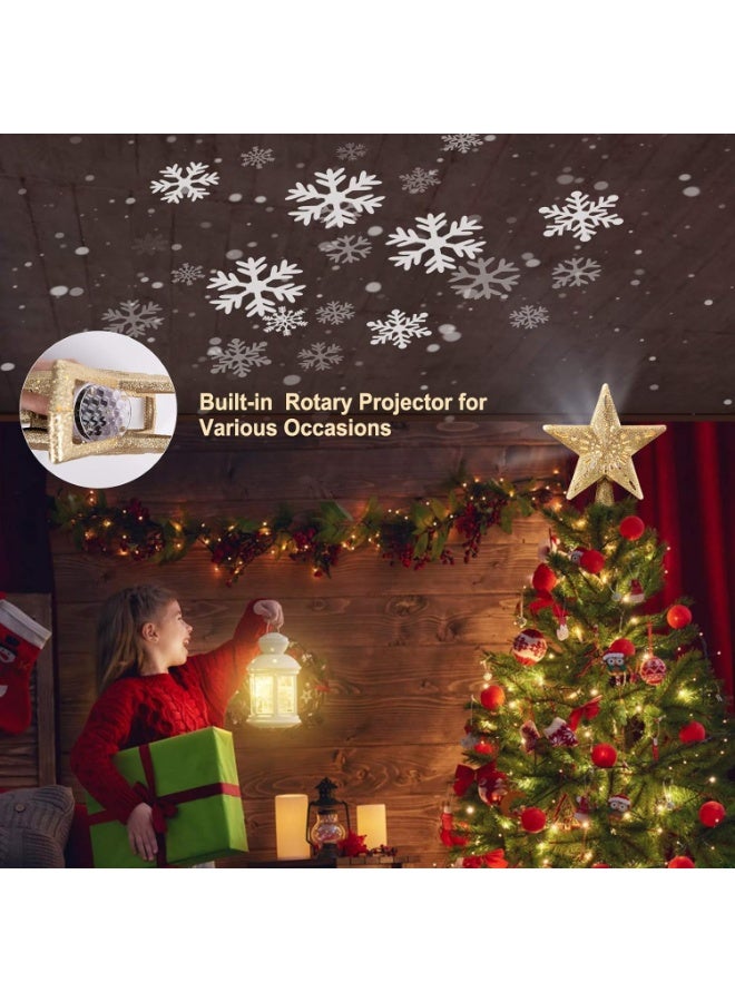 VUCATIN Christmas Star Tree Topper with Built-in Led Snowflake Projector Lights Hollowed Pentagram Tree Topper Plug in Christmas Tree Ornament for Indoor Xmas New Year Holiday Tree Decoration Gold - Image 3