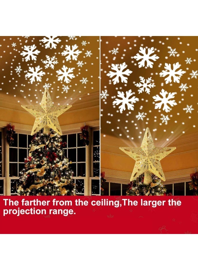 VUCATIN Christmas Star Tree Topper with Built-in Led Snowflake Projector Lights Hollowed Pentagram Tree Topper Plug in Christmas Tree Ornament for Indoor Xmas New Year Holiday Tree Decoration Gold - Image 4