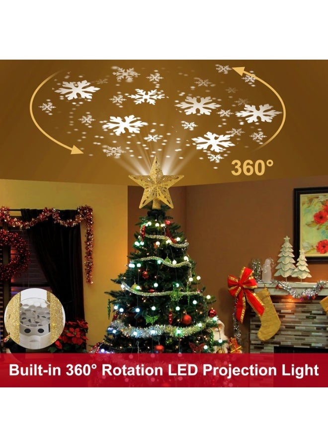VUCATIN Christmas Star Tree Topper with Built-in Led Snowflake Projector Lights Hollowed Pentagram Tree Topper Plug in Christmas Tree Ornament for Indoor Xmas New Year Holiday Tree Decoration Gold - Image 2