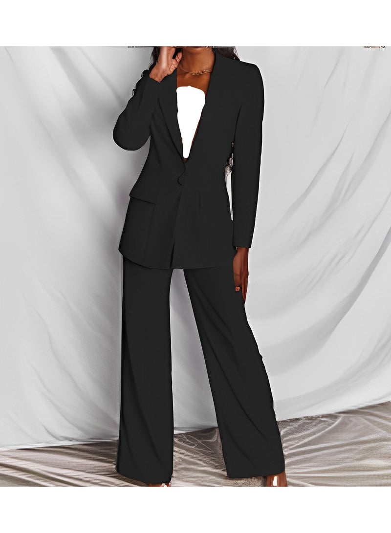 Shougu New Women's Fashion Temperament Long Sleeved Suit Straight Leg Pants Set  - Image 2