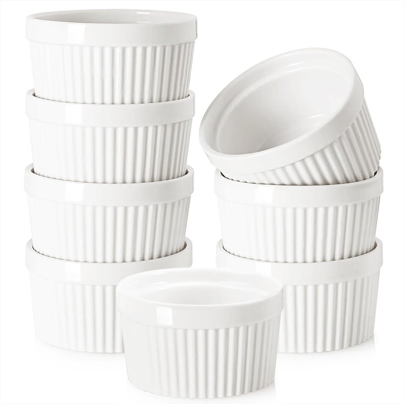 6 Oz Porcelain RamekinsDessert Bowls  Delling Geometric Ramekins Souffle Dishes  White SnackRamekinsCreme Brulee Dish Set for Baking Dessert Ice Cream  Ramekins Oven Safe Set of 6