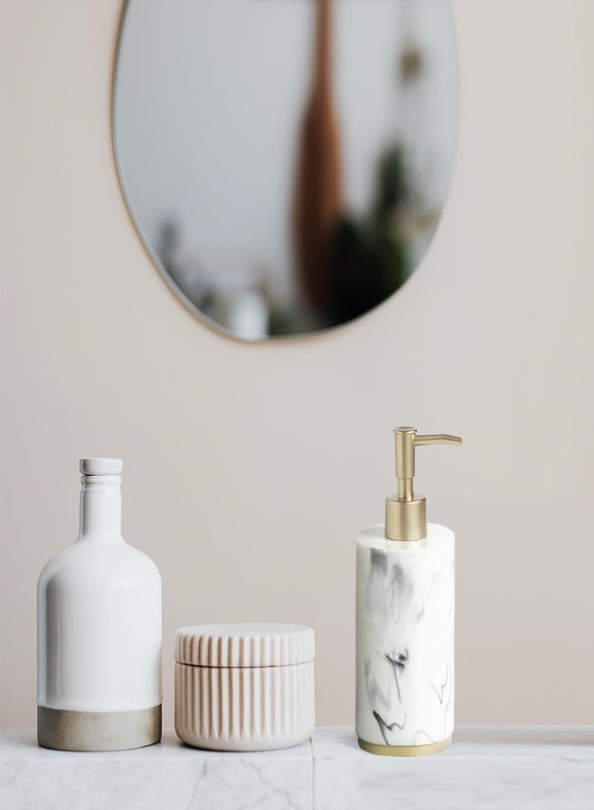 Jung Ford Marble Look Hand Soap Dispenser, 16.9 oz Countertop Hand Lotion Pump Bottles, Lotion Container, Refillable Liquid Hand Soap Jar, Resin Shower Dispensers for Bathroom, Kitchen (White) - Image 5