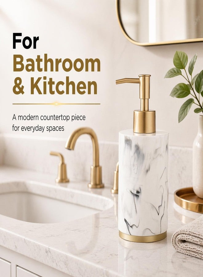 Jung Ford Marble Look Hand Soap Dispenser, 16.9 oz Countertop Hand Lotion Pump Bottles, Lotion Container, Refillable Liquid Hand Soap Jar, Resin Shower Dispensers for Bathroom, Kitchen (White) - Image 4