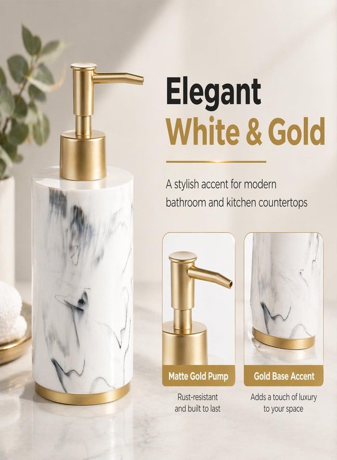 Jung Ford Marble Look Hand Soap Dispenser, 16.9 oz Countertop Hand Lotion Pump Bottles, Lotion Container, Refillable Liquid Hand Soap Jar, Resin Shower Dispensers for Bathroom, Kitchen (White) - Image 2