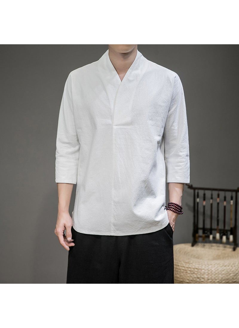 Generic Hanfu Seven-point Sleeve Inner Shirt Mens Loose Chinese-style T-shirt Inner Shirt Top Ancient Suit Base Shirt Seven-point Sleeve Inner Shirt Chubby Black  - Image 5