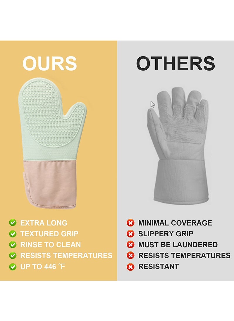 Generic Extra Long Silicone Oven Mitts and Pot Holders Set, Heat Resistant Mittens with Mini Gloves Hot Pads and Oil Brush , for Kitchen Baking Cooking  - Image 2