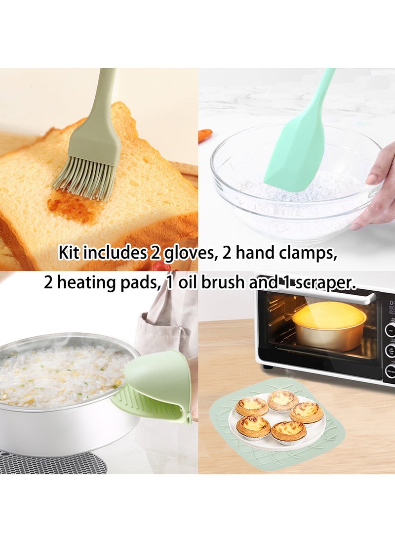 Generic Extra Long Silicone Oven Mitts and Pot Holders Set, Heat Resistant Mittens with Mini Gloves Hot Pads and Oil Brush , for Kitchen Baking Cooking  - Image 3