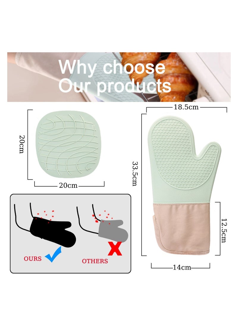 Generic Extra Long Silicone Oven Mitts and Pot Holders Set, Heat Resistant Mittens with Mini Gloves Hot Pads and Oil Brush , for Kitchen Baking Cooking  - Image 4