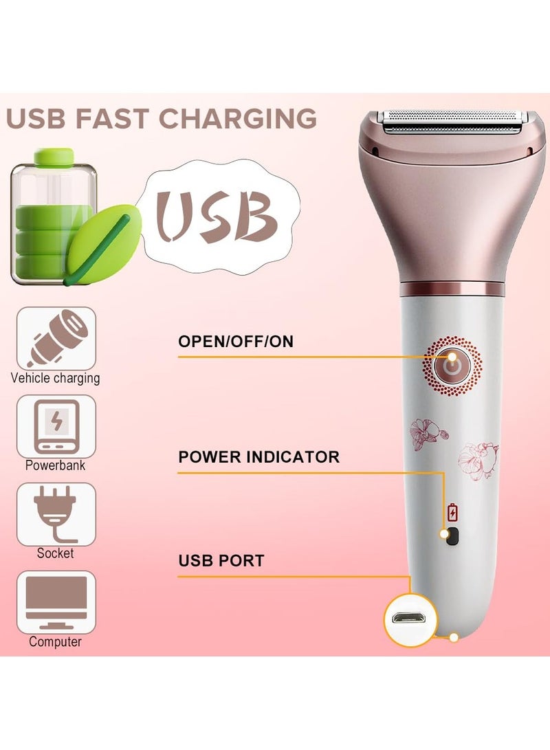KHAJUL 2 In 1 Painless Ladies Shaver, Electric Razor for Women, Portable Waterproof Bikini Trimmer Wet and Dry Cordless Lady Hair Removal, For Face, Leg and Underarm Epilator (White/Pink) - Image 3
